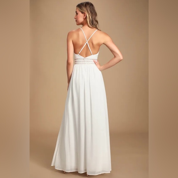 NO LONGER AVAILABLE Lulus Meet Me in Madrid White Beaded Maxi Dress Boho Size S - Picture 6 of 15